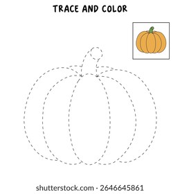 Pumpkin coloring pages for kids. Trace and color pumpkin thanksgiving. Pumpkin clipart outline vector. Thanksgiving fun activity coloring pumpkin vegetable for Kindergarten and preschool.