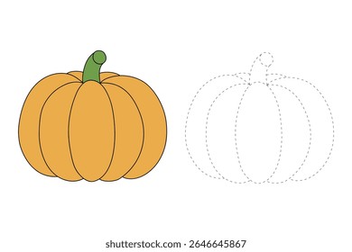 Pumpkin coloring pages for kids. Trace and color pumpkin thanksgiving. Pumpkin clipart outline vector. Thanksgiving fun activity coloring pumpkin vegetable for Kindergarten and preschool.
