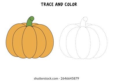 Pumpkin coloring pages for kids. Trace and color pumpkin thanksgiving. Pumpkin clipart outline vector. Thanksgiving fun activity coloring pumpkin vegetable for Kindergarten and preschool.
