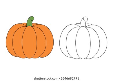 Pumpkin coloring pages for kids. Trace and color pumpkin thanksgiving. Pumpkin clipart outline vector. Thanksgiving fun activity coloring pumpkin vegetable for Kindergarten and preschool.