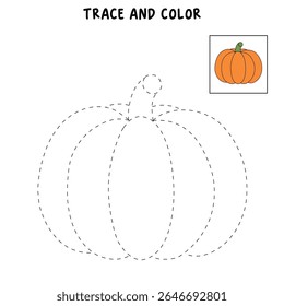 Pumpkin coloring pages for kids. Trace and color pumpkin thanksgiving. Pumpkin clipart outline vector. Thanksgiving fun activity coloring pumpkin vegetable for Kindergarten and preschool.