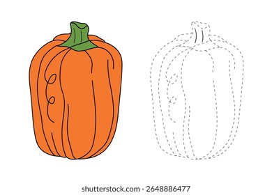 Pumpkin coloring pages for kids. Trace and color pumpkin thanksgiving. Pumpkin clipart outline vector. Thanksgiving fun activity coloring pumpkin vegetable for Kindergarten and preschool.