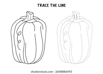 Pumpkin coloring pages for kids. Trace and color pumpkin thanksgiving. Pumpkin clipart outline vector. Thanksgiving fun activity coloring pumpkin vegetable for Kindergarten and preschool.
