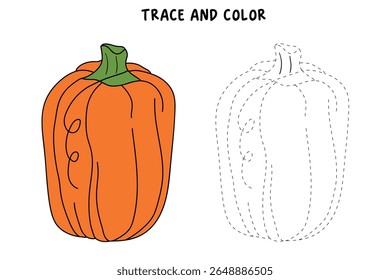 Pumpkin coloring pages for kids. Trace and color pumpkin thanksgiving. Pumpkin clipart outline vector. Thanksgiving fun activity coloring pumpkin vegetable for Kindergarten and preschool.