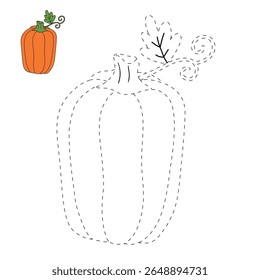 Pumpkin coloring pages for kids. Trace and color pumpkin thanksgiving. Pumpkin clipart outline vector. Thanksgiving fun activity coloring pumpkin vegetable for Kindergarten and preschool.