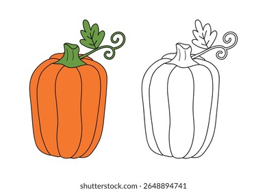 Pumpkin coloring pages for kids. Trace and color pumpkin thanksgiving. Pumpkin clipart outline vector. Thanksgiving fun activity coloring pumpkin vegetable for Kindergarten and preschool.