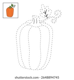 Pumpkin coloring pages for kids. Trace and color pumpkin thanksgiving. Pumpkin clipart outline vector. Thanksgiving fun activity coloring pumpkin vegetable for Kindergarten and preschool.