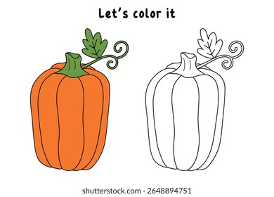 Pumpkin coloring pages for kids. Trace and color pumpkin thanksgiving. Pumpkin clipart outline vector. Thanksgiving fun activity coloring pumpkin vegetable for Kindergarten and preschool.