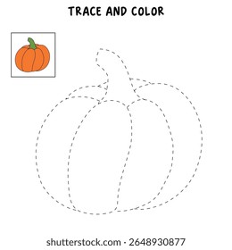 Pumpkin coloring pages for kids. Trace and color pumpkin thanksgiving. Pumpkin clipart outline vector. Thanksgiving fun activity coloring pumpkin vegetable for Kindergarten and preschool.