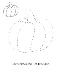 Pumpkin coloring pages for kids. Trace and color pumpkin thanksgiving. Pumpkin clipart outline vector. Thanksgiving fun activity coloring pumpkin vegetable for Kindergarten and preschool.