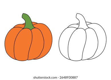 Pumpkin coloring pages for kids. Trace and color pumpkin thanksgiving. Pumpkin clipart outline vector. Thanksgiving fun activity coloring pumpkin vegetable for Kindergarten and preschool.