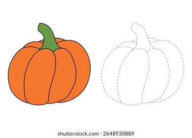 Pumpkin coloring pages for kids. Trace and color pumpkin thanksgiving. Pumpkin clipart outline vector. Thanksgiving fun activity coloring pumpkin vegetable for Kindergarten and preschool.
