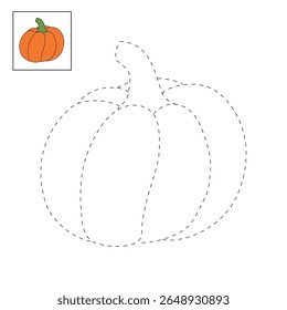 Pumpkin coloring pages for kids. Trace and color pumpkin thanksgiving. Pumpkin clipart outline vector. Thanksgiving fun activity coloring pumpkin vegetable for Kindergarten and preschool.