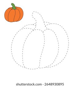 Pumpkin coloring pages for kids. Trace and color pumpkin thanksgiving. Pumpkin clipart outline vector. Thanksgiving fun activity coloring pumpkin vegetable for Kindergarten and preschool.