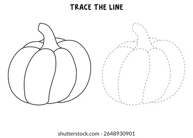 Pumpkin coloring pages for kids. Trace and color pumpkin thanksgiving. Pumpkin clipart outline vector. Thanksgiving fun activity coloring pumpkin vegetable for Kindergarten and preschool.