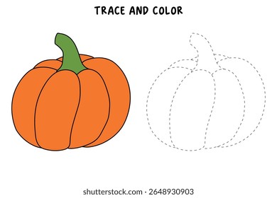 Pumpkin coloring pages for kids. Trace and color pumpkin thanksgiving. Pumpkin clipart outline vector. Thanksgiving fun activity coloring pumpkin vegetable for Kindergarten and preschool.