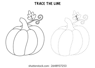 Pumpkin coloring pages for kids. Trace and color pumpkin thanksgiving. Pumpkin clipart outline vector. Thanksgiving fun activity coloring pumpkin vegetable for Kindergarten and preschool.