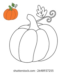 Pumpkin coloring pages for kids. Trace and color pumpkin thanksgiving. Pumpkin clipart outline vector. Thanksgiving fun activity coloring pumpkin vegetable for Kindergarten and preschool.