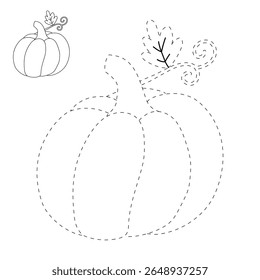 Pumpkin coloring pages for kids. Trace and color pumpkin thanksgiving. Pumpkin clipart outline vector. Thanksgiving fun activity coloring pumpkin vegetable for Kindergarten and preschool.