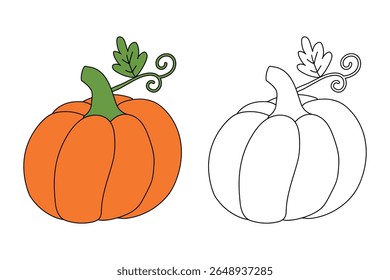 Pumpkin coloring pages for kids. Trace and color pumpkin thanksgiving. Pumpkin clipart outline vector. Thanksgiving fun activity coloring pumpkin vegetable for Kindergarten and preschool.