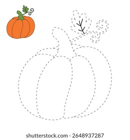 Pumpkin coloring pages for kids. Trace and color pumpkin thanksgiving. Pumpkin clipart outline vector. Thanksgiving fun activity coloring pumpkin vegetable for Kindergarten and preschool.