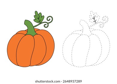 Pumpkin coloring pages for kids. Trace and color pumpkin thanksgiving. Pumpkin clipart outline vector. Thanksgiving fun activity coloring pumpkin vegetable for Kindergarten and preschool.