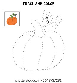 Pumpkin coloring pages for kids. Trace and color pumpkin thanksgiving. Pumpkin clipart outline vector. Thanksgiving fun activity coloring pumpkin vegetable for Kindergarten and preschool.