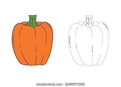 Pumpkin coloring pages for kids. Trace and color pumpkin thanksgiving. Pumpkin clipart outline vector. Thanksgiving fun activity coloring pumpkin vegetable for Kindergarten and preschool.