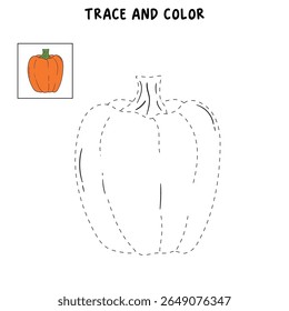 Pumpkin coloring pages for kids. Trace and color pumpkin thanksgiving. Pumpkin clipart outline vector. Thanksgiving fun activity coloring pumpkin vegetable for Kindergarten and preschool.