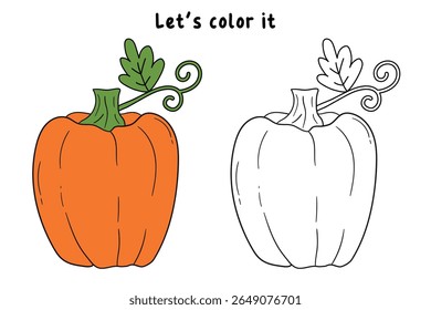Pumpkin coloring pages for kids. Trace and color pumpkin thanksgiving. Pumpkin clipart outline vector. Thanksgiving fun activity coloring pumpkin vegetable for Kindergarten and preschool.