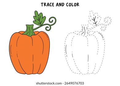 Pumpkin coloring pages for kids. Trace and color pumpkin thanksgiving. Pumpkin clipart outline vector. Thanksgiving fun activity coloring pumpkin vegetable for Kindergarten and preschool.