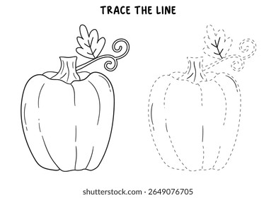 Pumpkin coloring pages for kids. Trace and color pumpkin thanksgiving. Pumpkin clipart outline vector. Thanksgiving fun activity coloring pumpkin vegetable for Kindergarten and preschool.