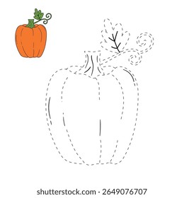 Pumpkin coloring pages for kids. Trace and color pumpkin thanksgiving. Pumpkin clipart outline vector. Thanksgiving fun activity coloring pumpkin vegetable for Kindergarten and preschool.