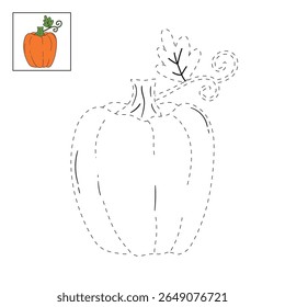 Pumpkin coloring pages for kids. Trace and color pumpkin thanksgiving. Pumpkin clipart outline vector. Thanksgiving fun activity coloring pumpkin vegetable for Kindergarten and preschool.