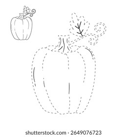 Pumpkin coloring pages for kids. Trace and color pumpkin thanksgiving. Pumpkin clipart outline vector. Thanksgiving fun activity coloring pumpkin vegetable for Kindergarten and preschool.