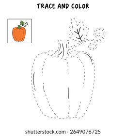 Pumpkin coloring pages for kids. Trace and color pumpkin thanksgiving. Pumpkin clipart outline vector. Thanksgiving fun activity coloring pumpkin vegetable for Kindergarten and preschool.