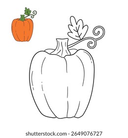 Pumpkin coloring pages for kids. Trace and color pumpkin thanksgiving. Pumpkin clipart outline vector. Thanksgiving fun activity coloring pumpkin vegetable for Kindergarten and preschool.