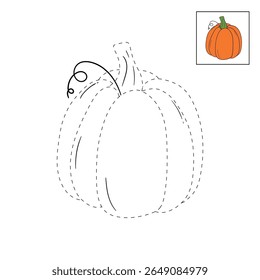Pumpkin coloring pages for kids. Trace and color pumpkin thanksgiving. Pumpkin clipart outline vector. Thanksgiving fun activity coloring pumpkin vegetable for Kindergarten and preschool.