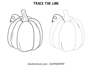 Pumpkin coloring pages for kids. Trace and color pumpkin thanksgiving. Pumpkin clipart outline vector. Thanksgiving fun activity coloring pumpkin vegetable for Kindergarten and preschool.