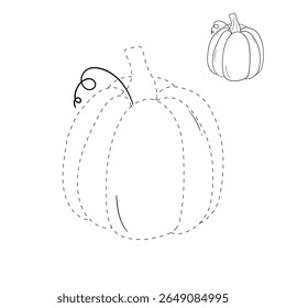 Pumpkin coloring pages for kids. Trace and color pumpkin thanksgiving. Pumpkin clipart outline vector. Thanksgiving fun activity coloring pumpkin vegetable for Kindergarten and preschool.
