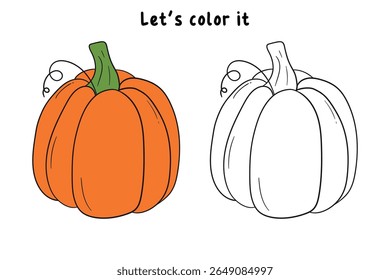 Pumpkin coloring pages for kids. Trace and color pumpkin thanksgiving. Pumpkin clipart outline vector. Thanksgiving fun activity coloring pumpkin vegetable for Kindergarten and preschool.
