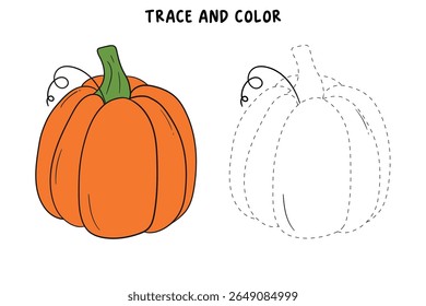 Pumpkin coloring pages for kids. Trace and color pumpkin thanksgiving. Pumpkin clipart outline vector. Thanksgiving fun activity coloring pumpkin vegetable for Kindergarten and preschool.