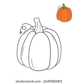 Pumpkin coloring pages for kids. Trace and color pumpkin thanksgiving. Pumpkin clipart outline vector. Thanksgiving fun activity coloring pumpkin vegetable for Kindergarten and preschool.