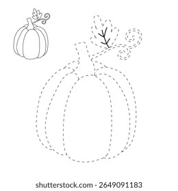 Pumpkin coloring pages for kids. Trace and color pumpkin thanksgiving. Pumpkin clipart outline vector. Thanksgiving fun activity coloring pumpkin vegetable for Kindergarten and preschool.