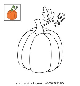 Pumpkin coloring pages for kids. Trace and color pumpkin thanksgiving. Pumpkin clipart outline vector. Thanksgiving fun activity coloring pumpkin vegetable for Kindergarten and preschool.