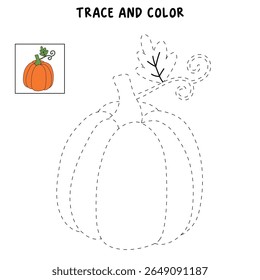 Pumpkin coloring pages for kids. Trace and color pumpkin thanksgiving. Pumpkin clipart outline vector. Thanksgiving fun activity coloring pumpkin vegetable for Kindergarten and preschool.