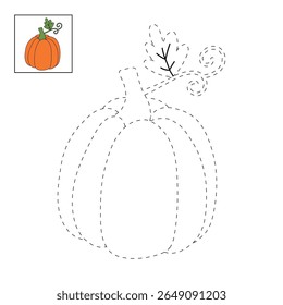 Pumpkin coloring pages for kids. Trace and color pumpkin thanksgiving. Pumpkin clipart outline vector. Thanksgiving fun activity coloring pumpkin vegetable for Kindergarten and preschool.