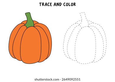 Pumpkin coloring pages for kids. Trace and color pumpkin thanksgiving. Pumpkin clipart outline vector. Thanksgiving fun activity coloring pumpkin vegetable for Kindergarten and preschool.