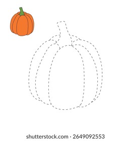 Pumpkin coloring pages for kids. Trace and color pumpkin thanksgiving. Pumpkin clipart outline vector. Thanksgiving fun activity coloring pumpkin vegetable for Kindergarten and preschool.