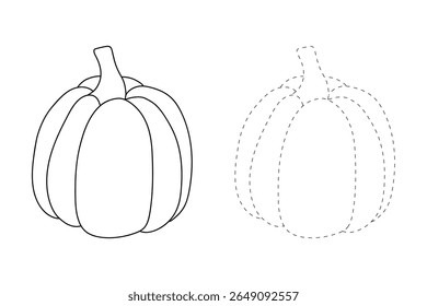 Pumpkin coloring pages for kids. Trace and color pumpkin thanksgiving. Pumpkin clipart outline vector. Thanksgiving fun activity coloring pumpkin vegetable for Kindergarten and preschool.